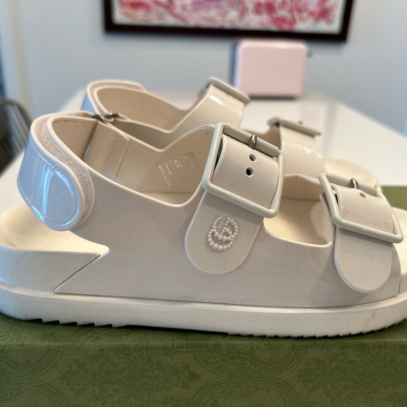 Gucci mini double G sandals, off white rubber - Picture 2 of 4